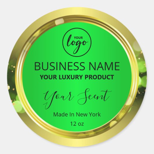 魔法のクリスマス金ゴールドグリーンロゴ製品ラベル ラウンドシール (正面)