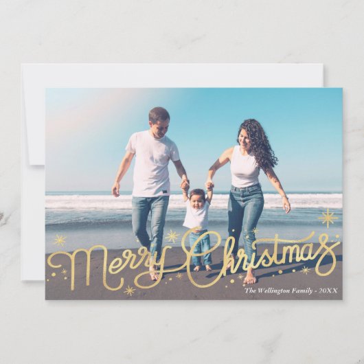 魔法のクリスマス金ゴールドスクリプトのグリーティングカード シーズンカード (正面)