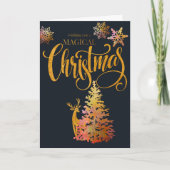 魔法のクリスマス金ゴールド鹿と木 シーズンカード (正面)