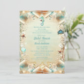 魔法のクリーム色の海の下のパールリボン ウェディング 招待状 (スタンド正面)