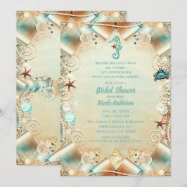 魔法のクリーム色の海の下のパールリボン ウェディング 招待状