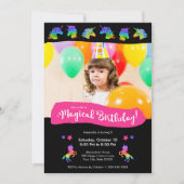 魔法のグリッターユニコーン写真バースデーパーティー 招待状 (正面)