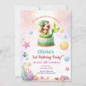 魔法のグリーンマーメイド3rd誕生日パーティー女の子 招待状 (正面)