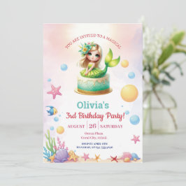 魔法のグリーンマーメイド3rd誕生日パーティー女の子 招待状