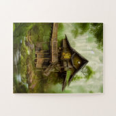 魔法のコテージハウスイングリーンシーンフォレストポス ジグソーパズル (横)