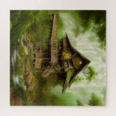 魔法のコテージハウスイングリーンシーンフォレストポス ジグソーパズル (横)