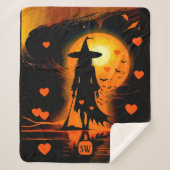 魔法のゴシックオレンジハートモノグラム魔女 シェルパブランケット (正面)