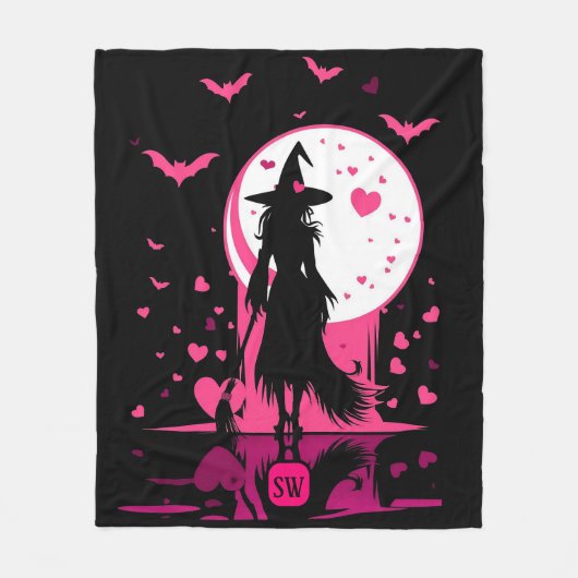 魔法のゴシック様式のピンクハートは私のバレンタインの魔女 フリースブランケット (正面)