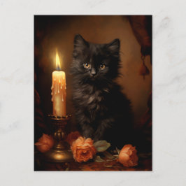 魔法のゴシック様式の黒い子猫 – ヴィンテージ油絵 ポストカード