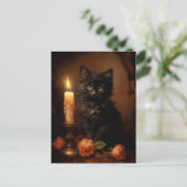 魔法のゴシック様式の黒い子猫 – ヴィンテージ油絵 ポストカード (スタンド正面)
