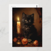 魔法のゴシック様式の黒い子猫 – ヴィンテージ油絵 ポストカード (正面/裏面)