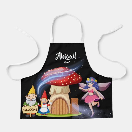 魔法のゴブリンと妖精パーソナライズされたの名前キッズ エプロン (正面)
