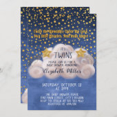 魔法のゴールデンスターズ海軍ブルーツインズベビーシャワー 招待状 (正面/裏面)