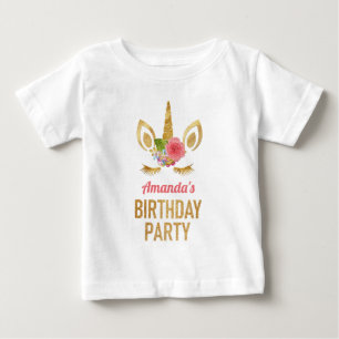 魔法のゴールドグリッター ユニコーン フェイス バースデーパーティー ベビーTシャツ