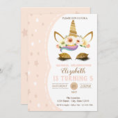 魔法のゴールドグリッター unicorn、スターズ 誕生日 招待状 (正面/裏面)