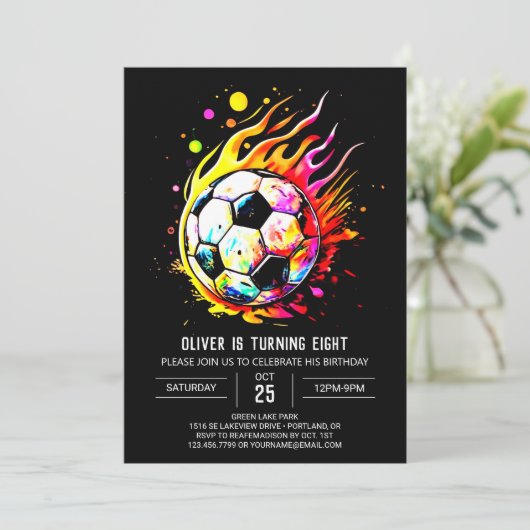 魔法のサッカーキッズ編集可能誕生日 招待状 (スタンド正面)