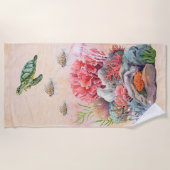 魔法のサンゴ礁海生航海の活 ビーチタオル (正面)