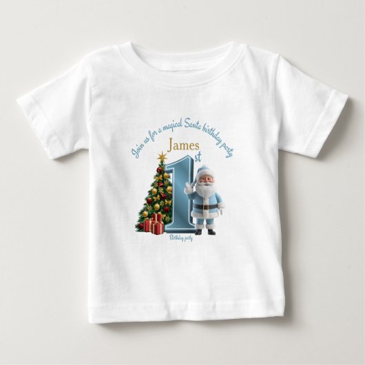 魔法のサンタ誕生日招待状 – 1歳の誕生日 ベビーTシャツ (正面)