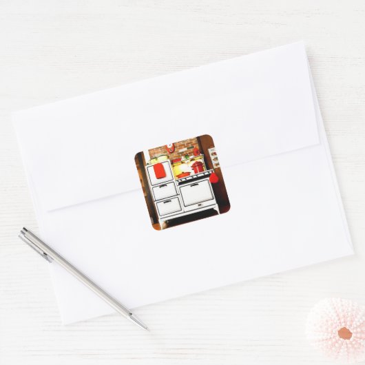 魔法のシェフのヴィンテージのガスこんろのステッカー スクエアシール (封筒)