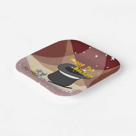 魔法のショー ハッピー7歳誕生日 キッズパーティースクエア ペーパープレート (傾斜あり)