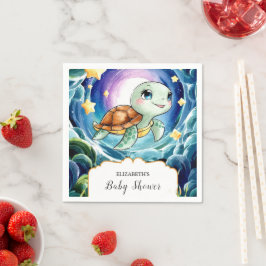 魔法のシンプルウミガメ赤ちゃんシャワー スタンダードカクテルナプキン