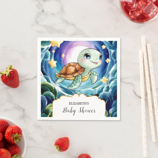 魔法のシンプルウミガメ赤ちゃんシャワー スタンダードカクテルナプキン (インサイチュ)