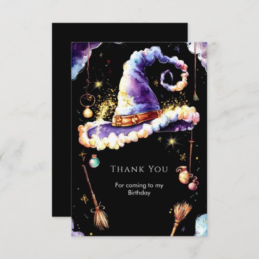 魔法のシンプルボホウィザードバースデー サンキューカード (正面/裏面)