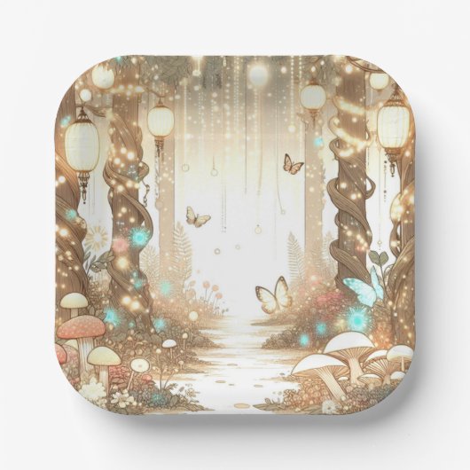 魔法のシンプル森の魅惑の赤ちゃんシャワー ペーパープレート (正面)