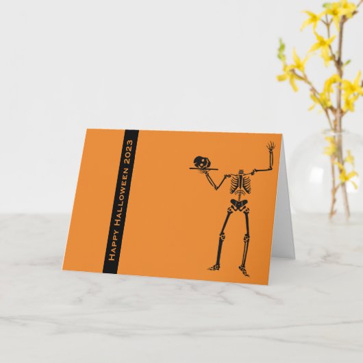 魔法のスカルとハロウィーン用グリーティングカード カード (黄色い花)