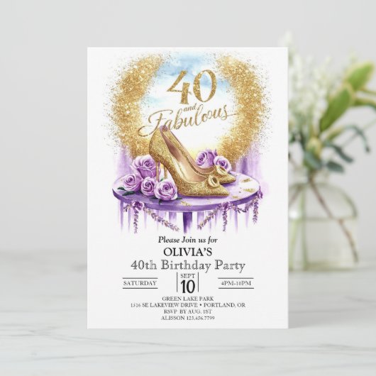 魔法のスタイリッシュデジタル金ゴールド40歳の誕生日 招待状 (スタンド正面)