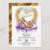 魔法のスタイリッシュデジタル金ゴールド40歳の誕生日 招待状 (正面/裏面)