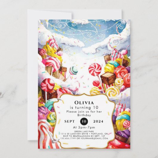 魔法のスパークル キャンディーランド 誕生日 招待状 (正面)