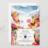 魔法のスパークル キャンディーランド 誕生日 招待状 (正面/裏面)