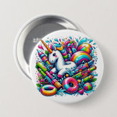 魔法のスプラッシュ：ユニコーンプールパーティー夏のおもしろい 缶バッジ (正面&裏面)