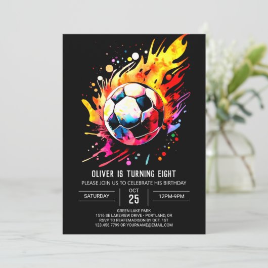 魔法のスポーツウォーター色サッカー誕生日 招待状 (スタンド正面)