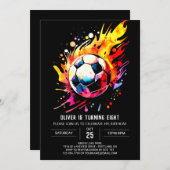 魔法のスポーツウォーター色サッカー誕生日 招待状 (正面/裏面)