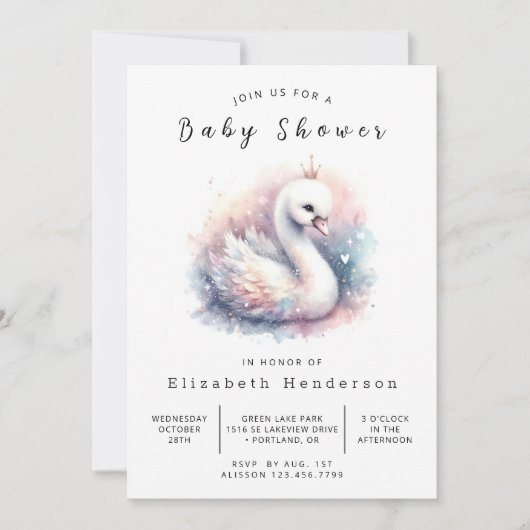 魔法のスワン 赤ちゃんのお祝い 招待状 (正面)