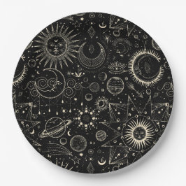 魔法のタロット星占いボーホ天体パターン ペーパープレート