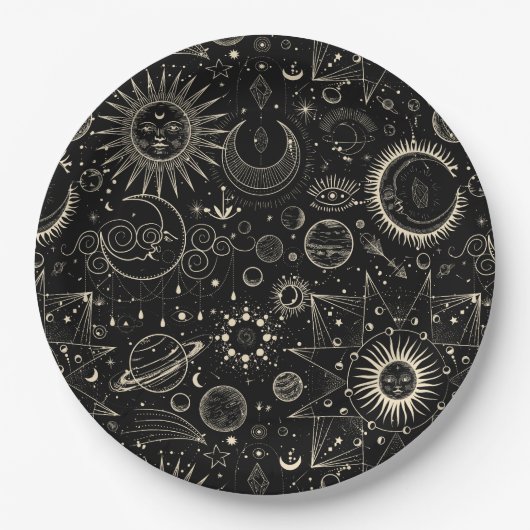 魔法のタロット星占いボーホ天体パターン ペーパープレート (正面)