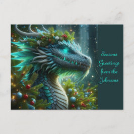 魔法のターコイズクリスマスドラゴン シーズンポストカード