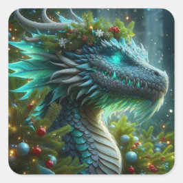 魔法のターコイズクリスマスドラゴン スクエアシール