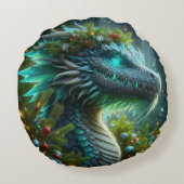 魔法のターコイズクリスマスドラゴン ラウンドクッション (裏面)