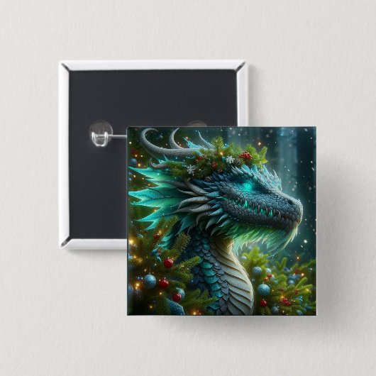 魔法のターコイズクリスマスドラゴン 缶バッジ (正面&裏面)