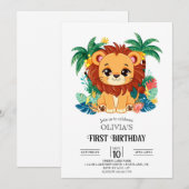 魔法のチャーミングライオン1歳誕生日デジタル 招待状 (正面/裏面)
