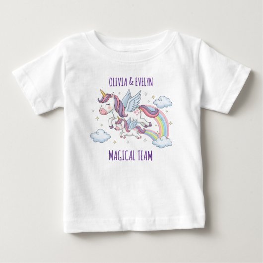 魔法のチーム 飛べるユニコーン姉妹 ベビーTシャツ (正面)