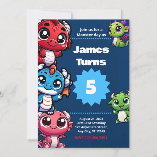 魔法のドラゴンバースデーパーティーの招待 招待状 (正面)