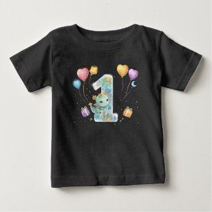 魔法のドラゴンパーティー – 赤ちゃん男の子の1歳の誕生日 ベビーTシャツ