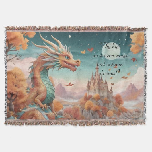 魔法のドラゴン 秋の星空 タイポグラフィ スローブランケット (正面)