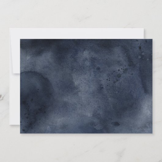 魔法のネイビー フラワー ウォーターカラー ゴールド ウェディング セーブザデート (裏面)