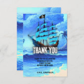魔法のネオンブルーグロー海賊船パーティーありがとう サンキューカード (正面/裏面)
